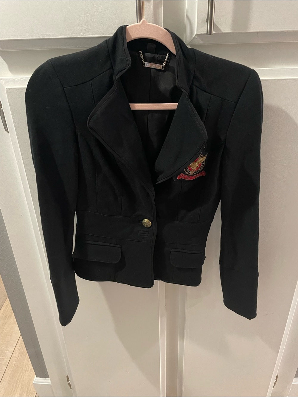Bebe Woman’s Atelier Jockey Black Blazer with Logo, size 00